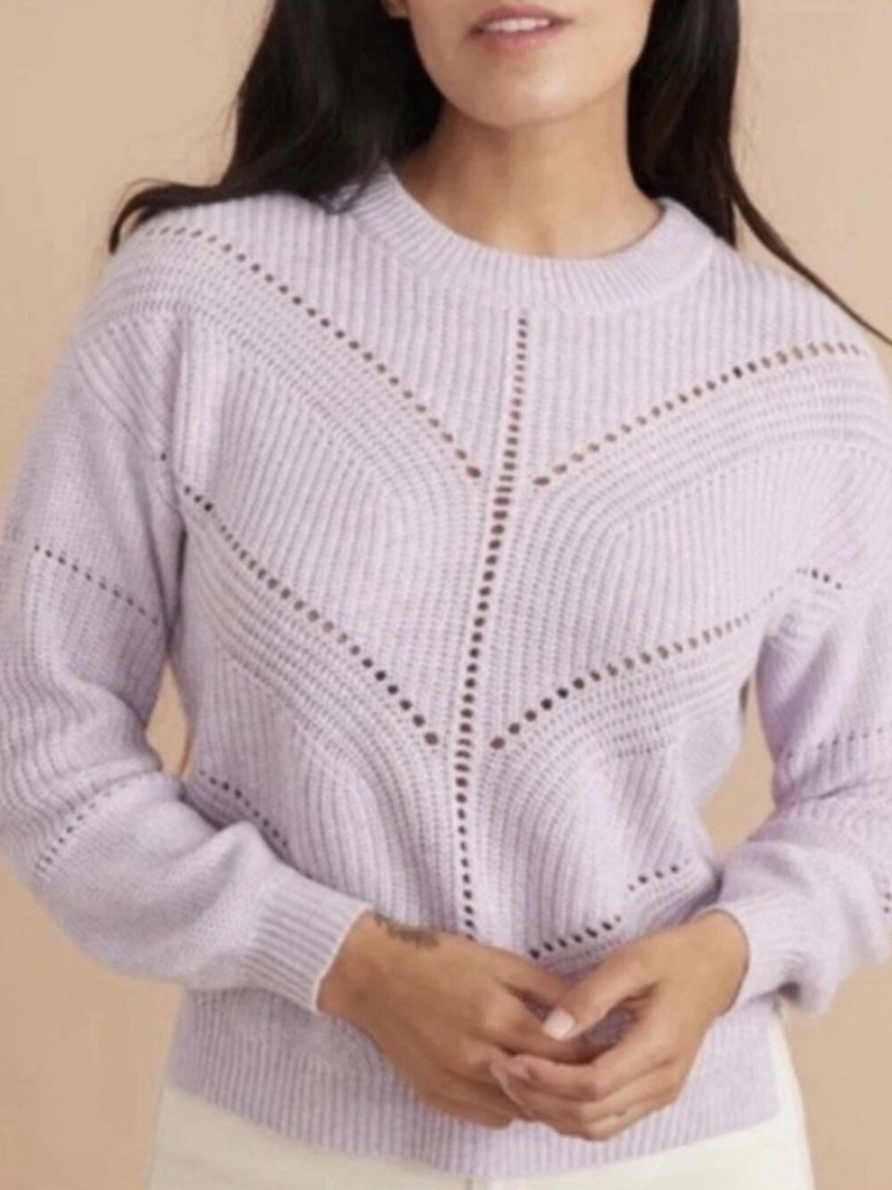 Marine Layer Lavender Chevron Pointelle Knit Sweater Small S Purple Open Stitch